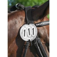 Horse starting number with silver coloured crystal stones, 3-digit, foldable, 2 elastics to attach to bridle, Set