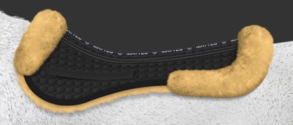 Mattes Sattelkissen Rand vorne und hinten, Lammfell im Kissenbereich, mit Correction System-Zweifachtasche, Spinfree, schwarz/hellgelb