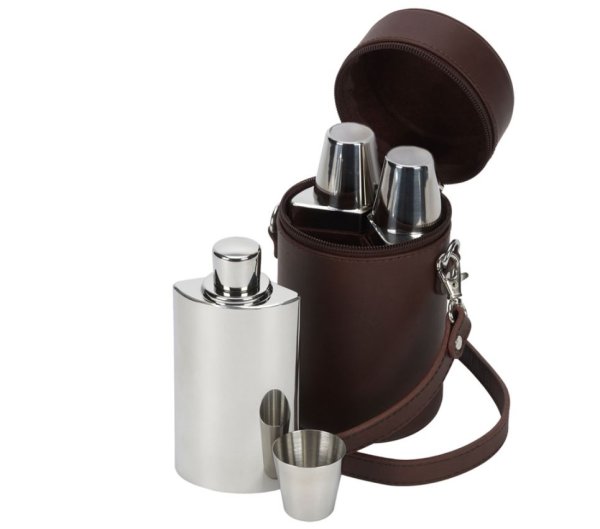 Brown Leather Travel Bar Whisky Set by David Nickerson