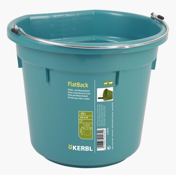 Kerbl food and water bucket FlatBack 20l aquamarine