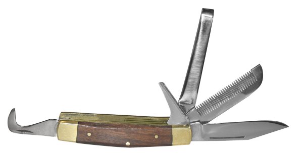 Kerbl Reitermesser mit holzfarbenen Griff mit verschiedenen Messern
