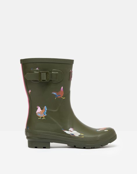 Joules Damen Gummistiefel Molly Welly Mid Height Printed Welly khaki chickens