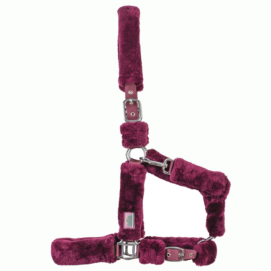 USG Halfter Fluffy einfarbig komplett mit softem Kunstfell ausgestattet zweifach verstellbar burgund Pony