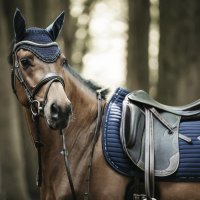 Kentucky Horsewear Fliegenhaube long stone &amp; pearl dunkelblau