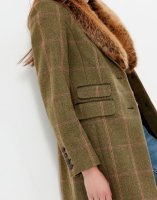Joules Damen Tweed-Jacke Langley Long With Removable Fur Collar Greentweed