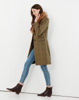 Joules Damen Tweed-Jacke Langley Long With Removable Fur Collar Greentweed