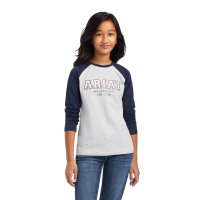 Ariat Kinder Varsity Ls T-Shirt Navy/Heather Grey